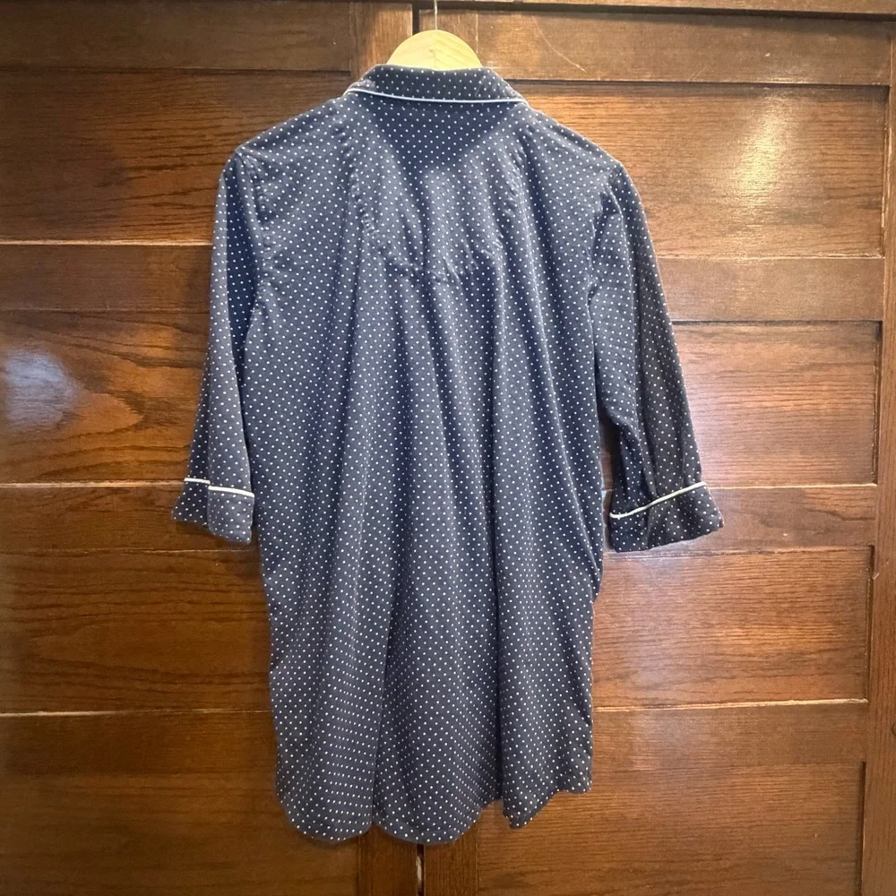 Lauren Ralph L. large Navy Polka Dot Button Down pajama nightgown sleep shirt